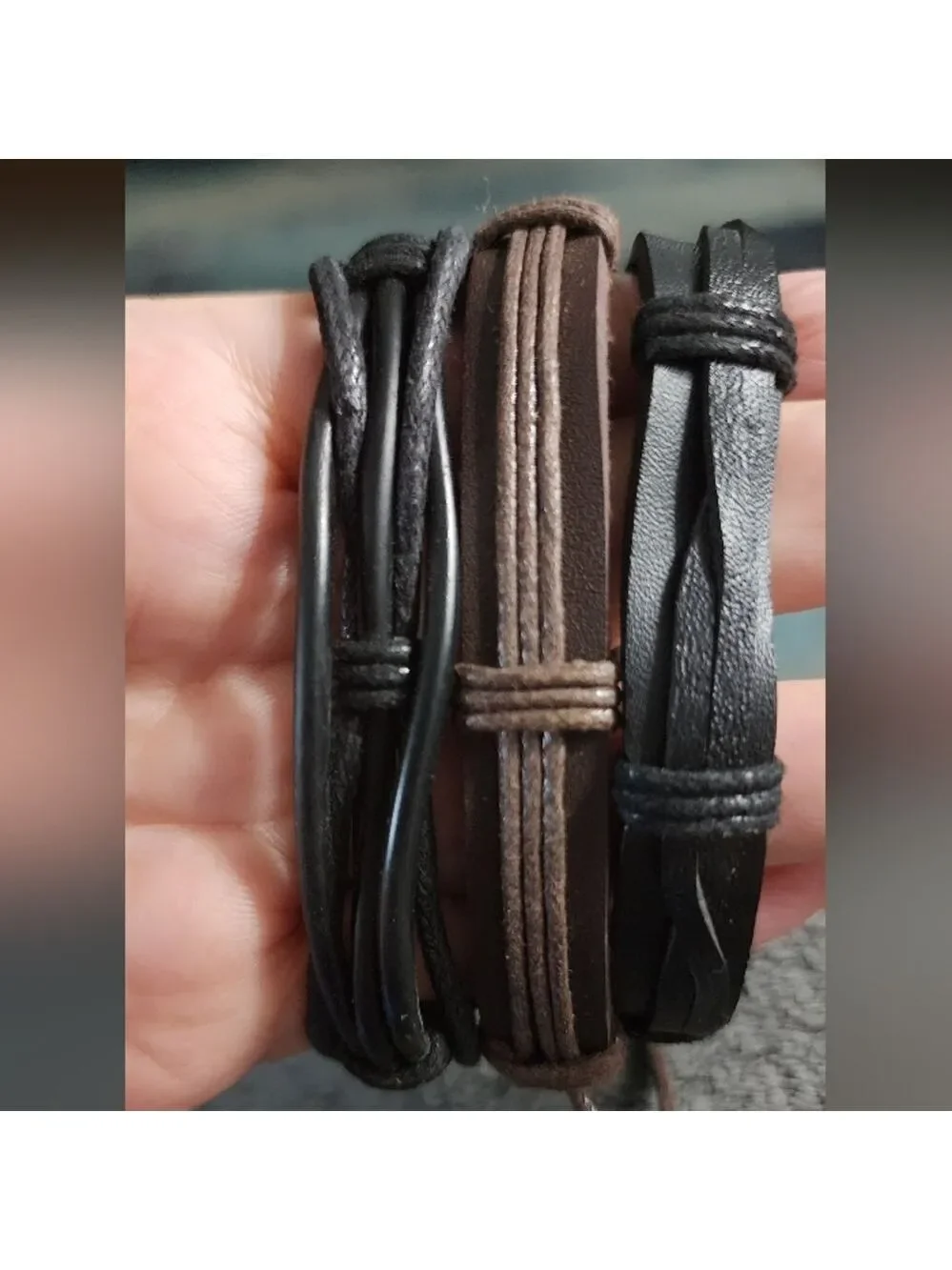 Men's Adjustable Black and Brown Leather Braided Bracelets- Set of 3